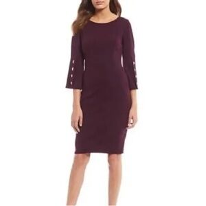 Calvin Klein Plum Sheath Dress with 3/4 Bell Sleeves